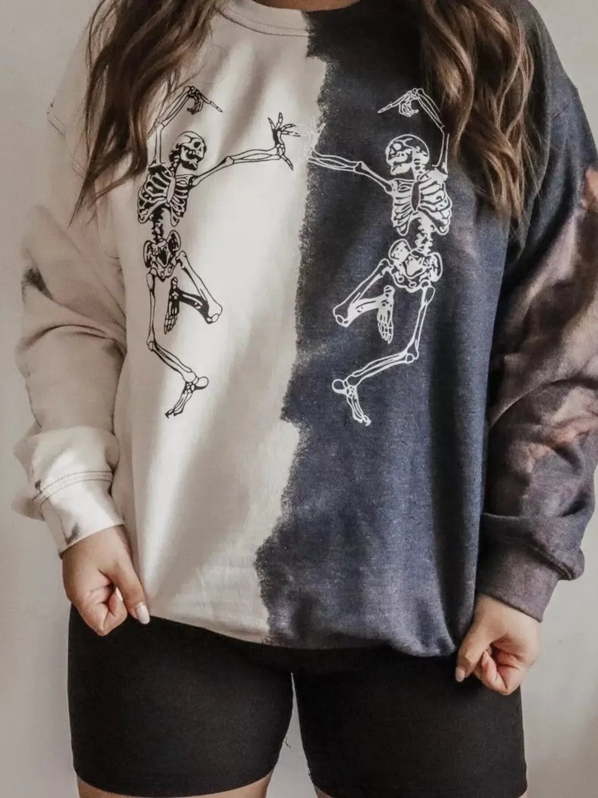 Halloween Skeleton Print Color Block Sweatshirt - Lilixa.store