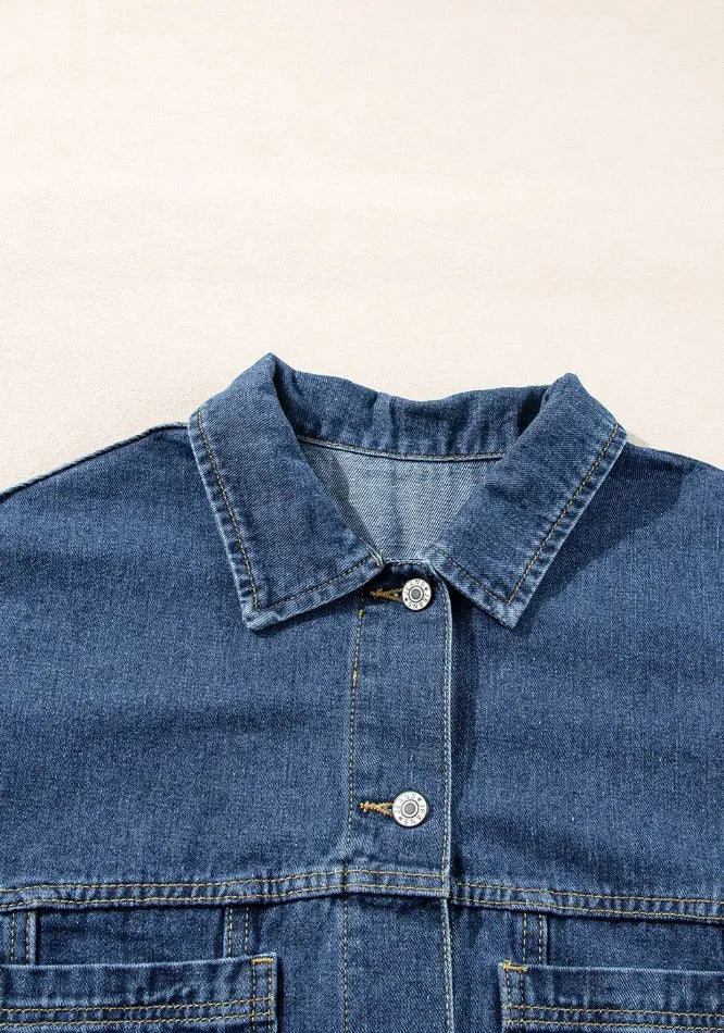 Pocketed Button Up Denim Jacket in Light Blue, view 19