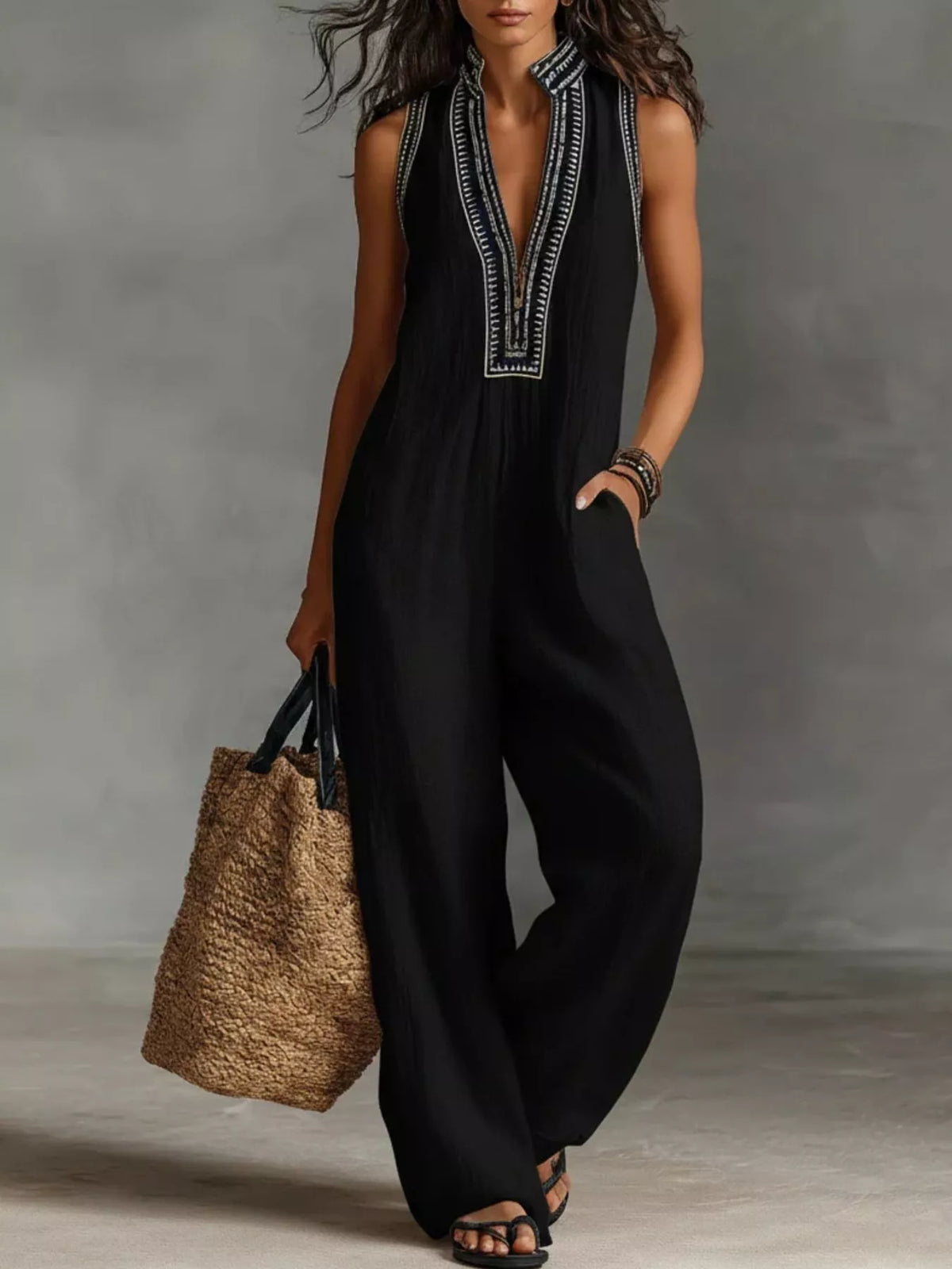 Full Size Sleeveless Wide-Leg Jumpsuit Plus Size