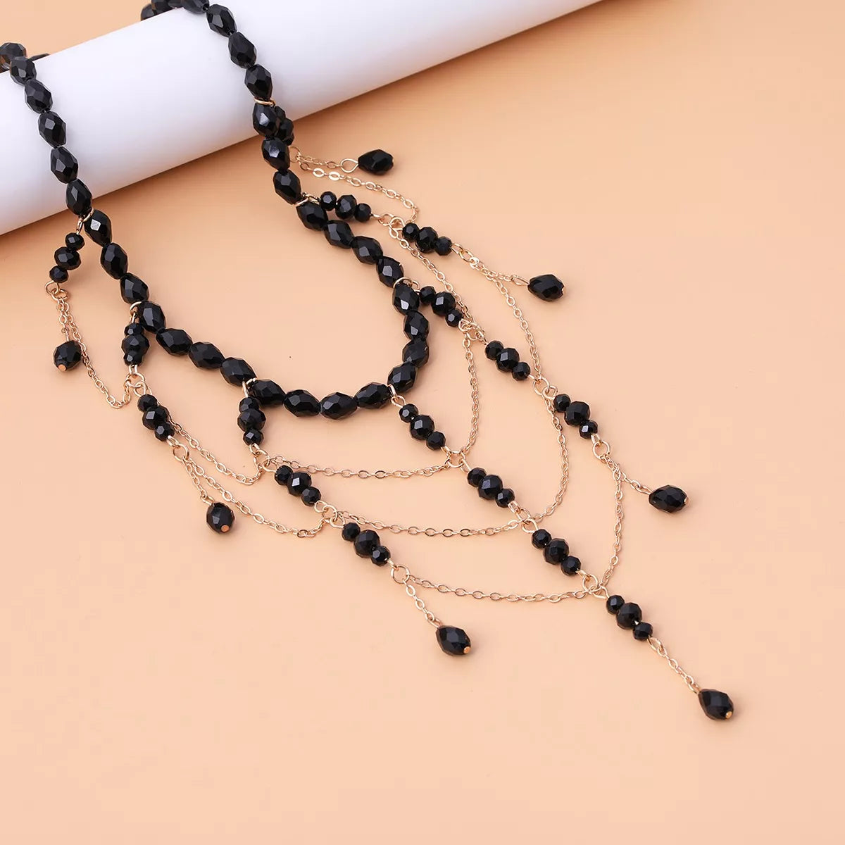 Beaded Choker Necklace with Draping Chains - Lilixa.store