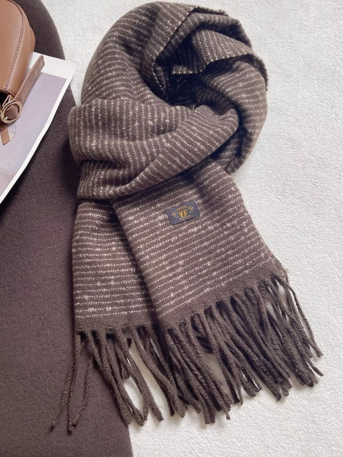 Warm Striped Tassel Scarf - Lilixa.store