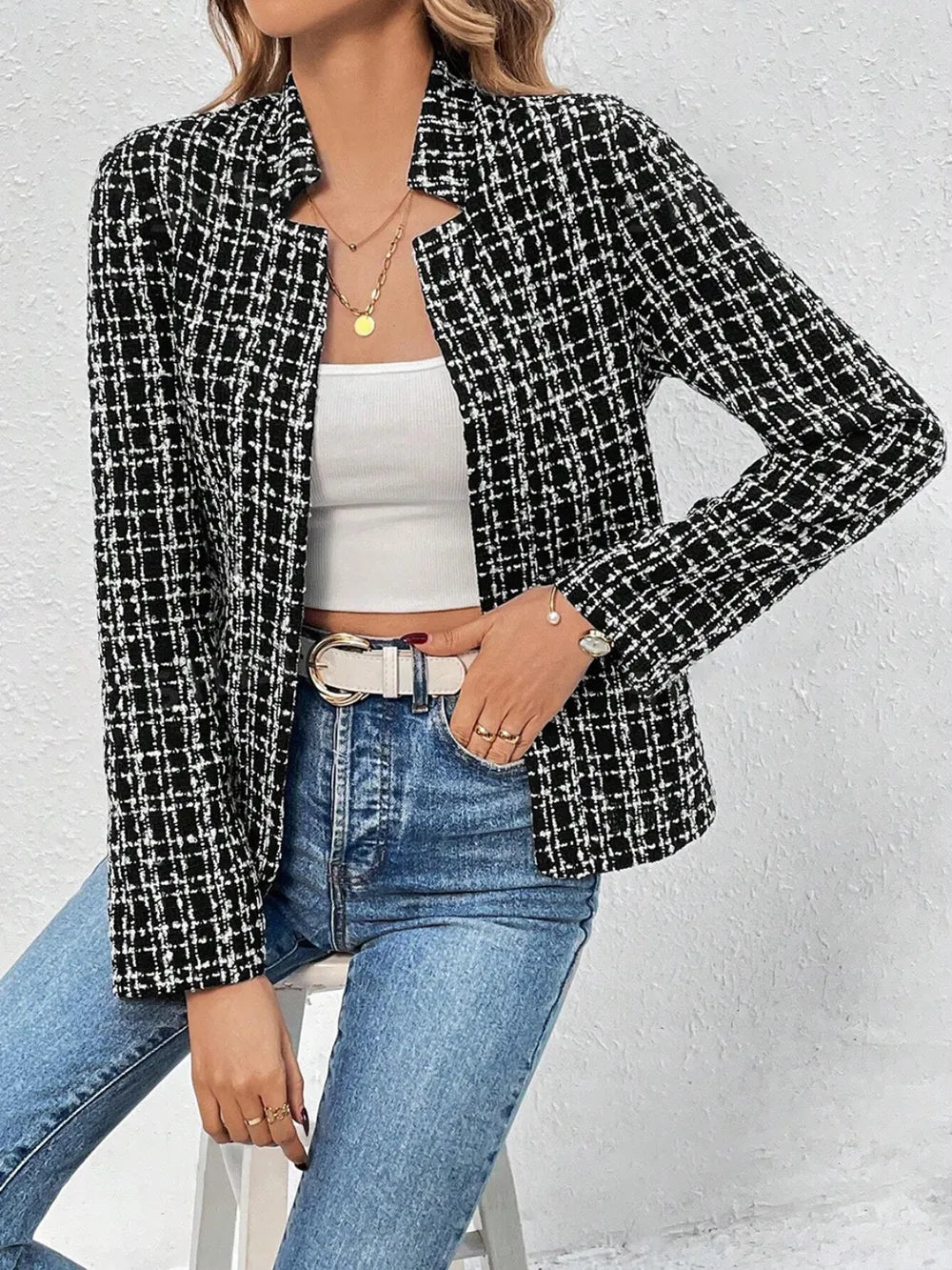 Plaid Open Front Long Sleeve Jacket, view 8