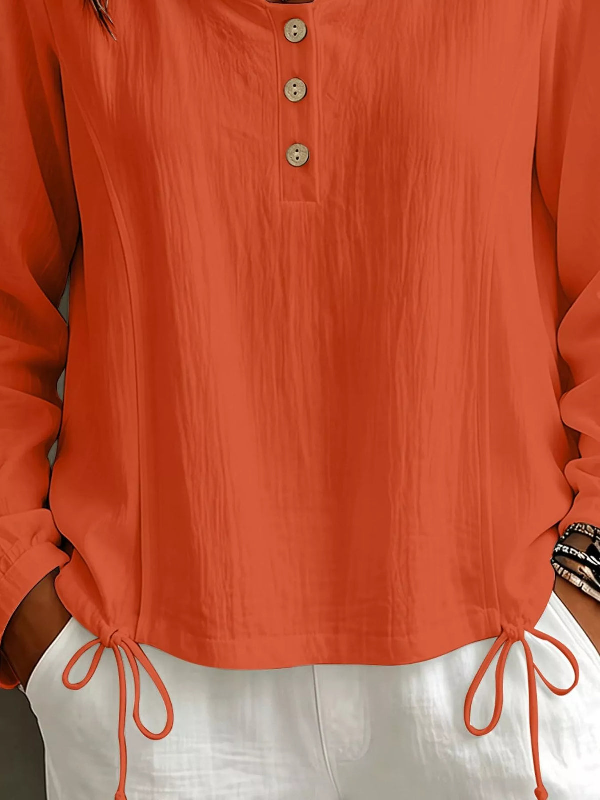 Button Detail Long Sleeve Hooded Blouse, view 6
