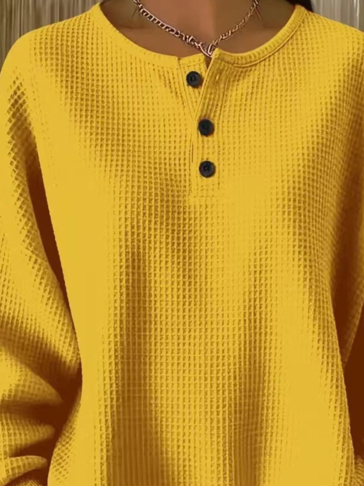 Full Size Waffle Knit Button Detail Top Plus Size - Lilixa.store