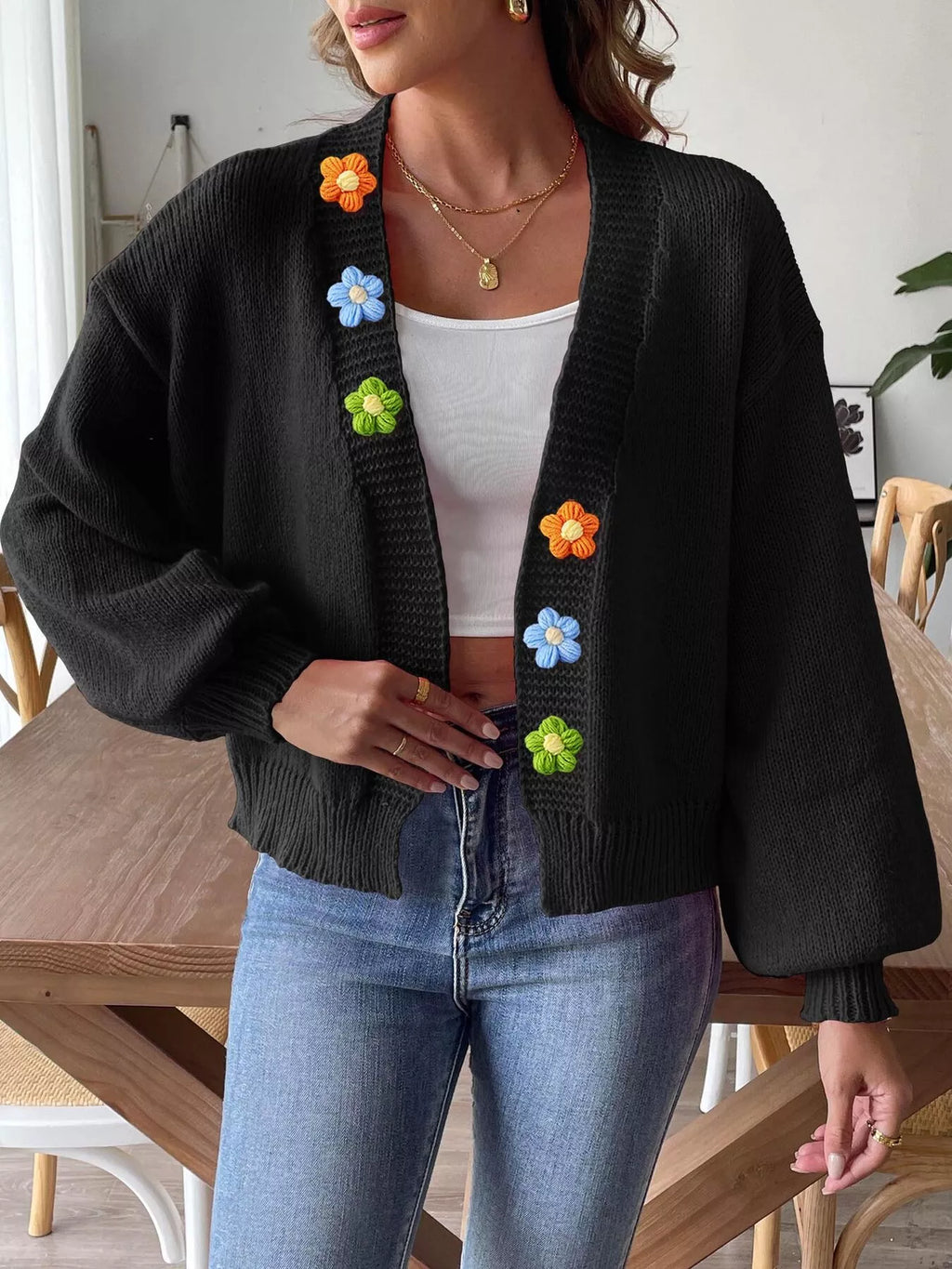 Flower Open Front Cardigan - Lilixa.store
