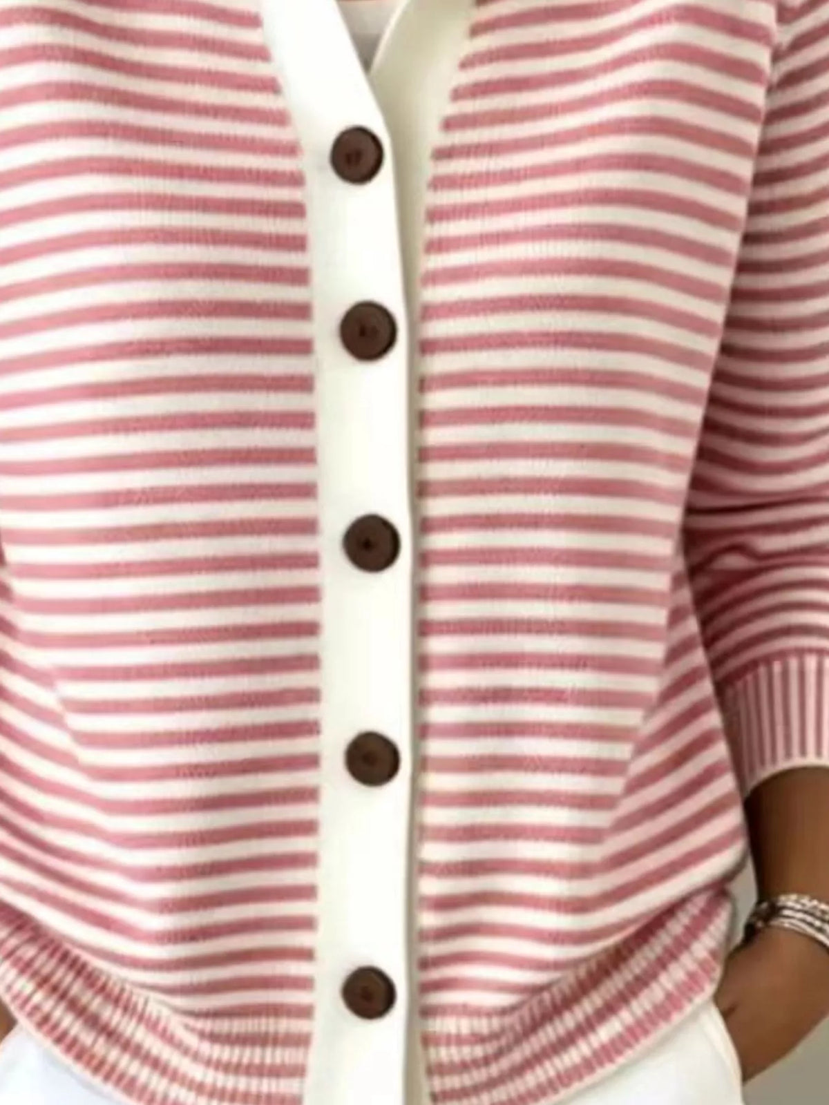 Full Size Striped Button-Down Knit Cardigan Plus Size - Lilixa.store