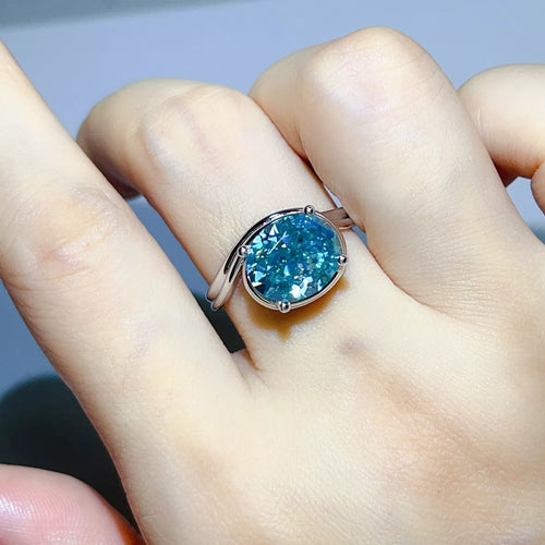 5 Carat 925 Sterling Silver Moissanite Ring in Pastel Blue
