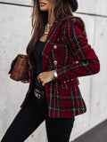 Full Size Plaid Tweed Double-Breasted Blazer Plus Size - Lilixa.store
