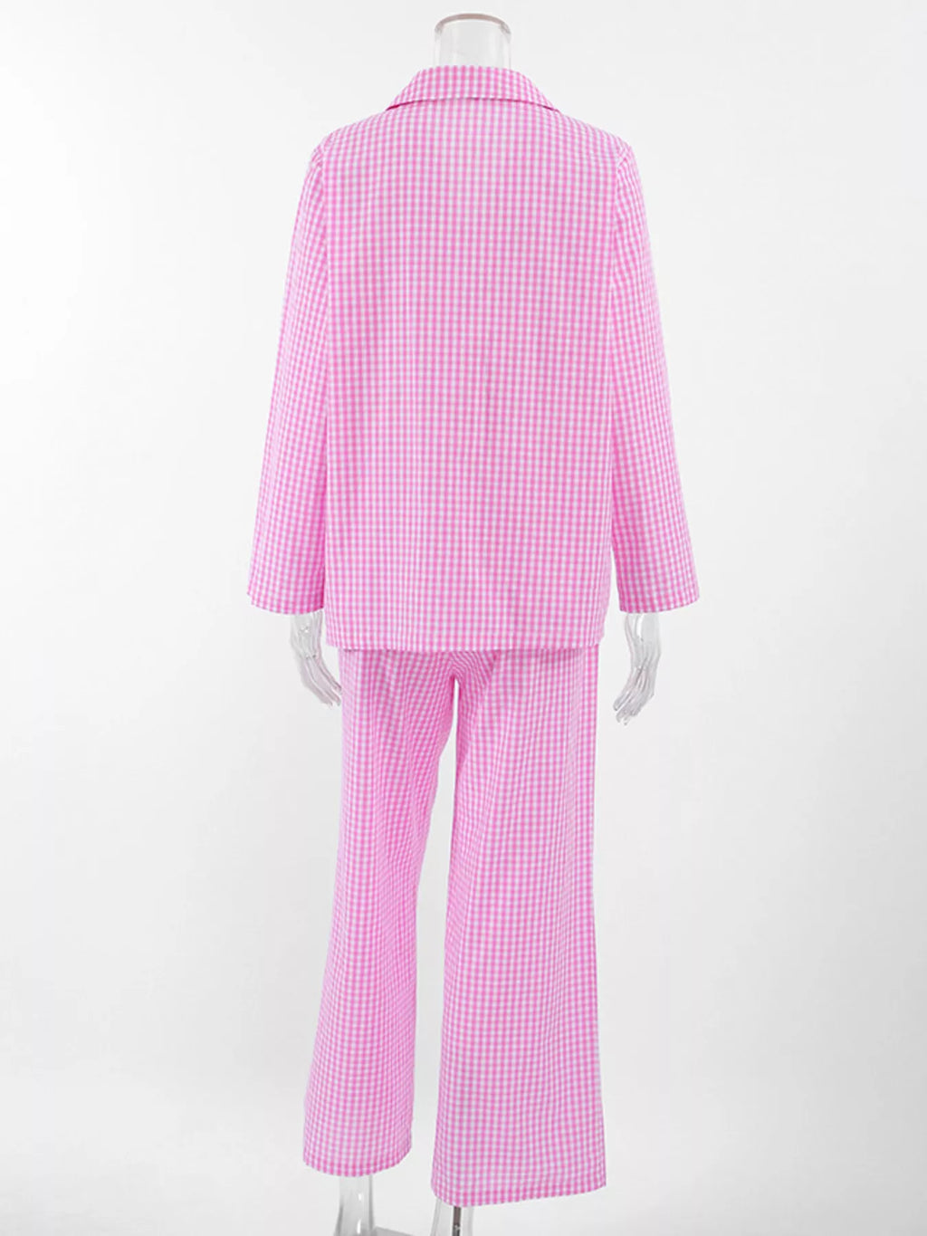 Gingham Button-Down Top and Pants Loungewear Set - Lilixa.store