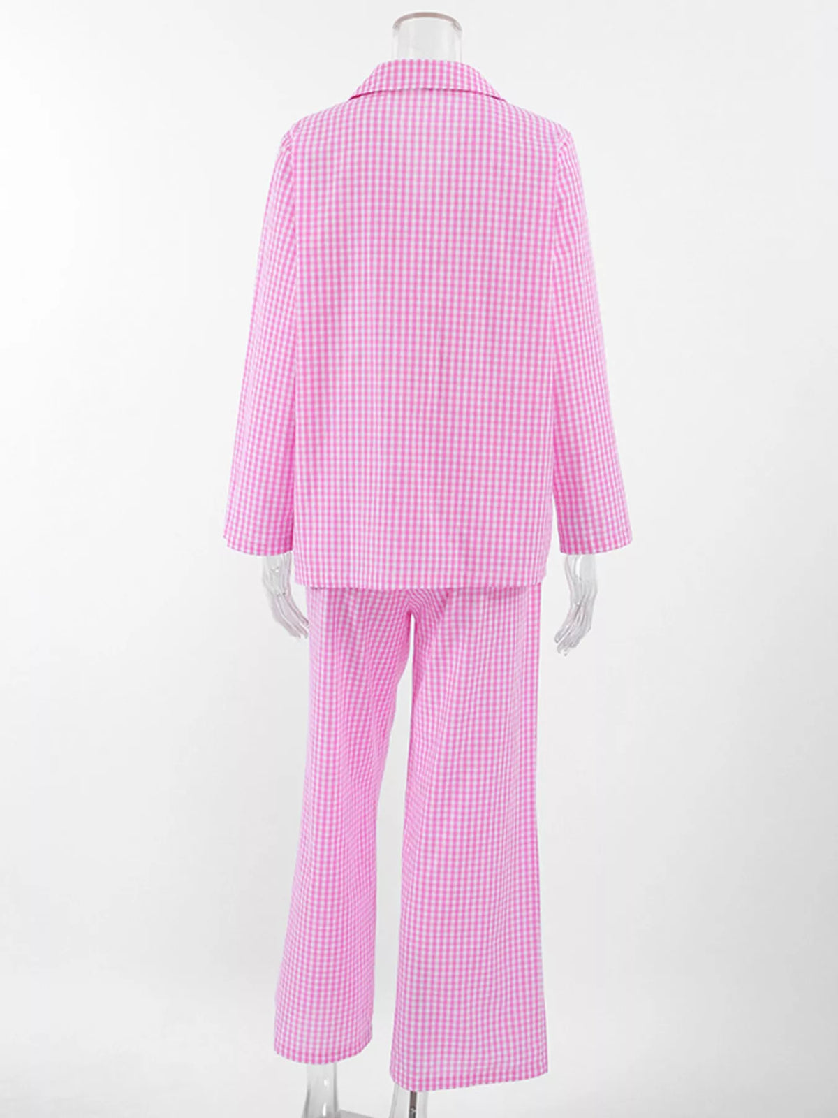 Gingham Button-Down Top and Pants Loungewear Set - Lilixa.store