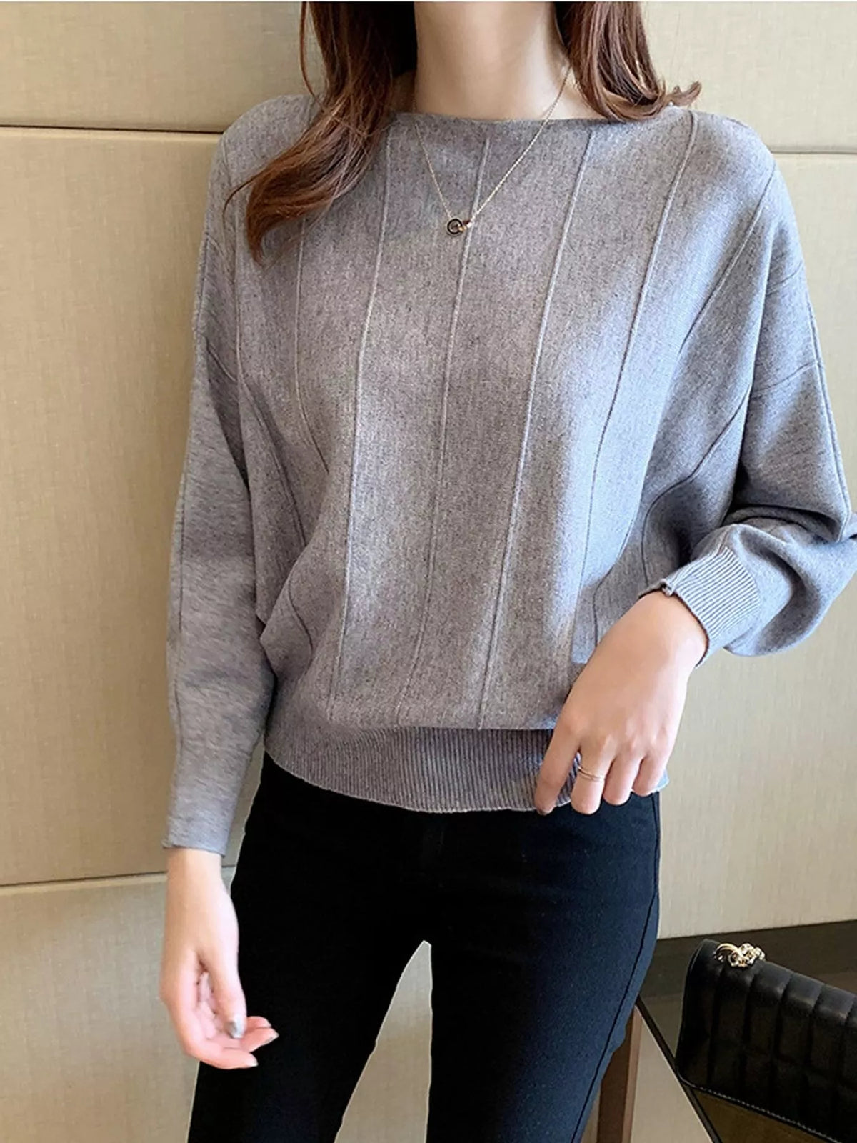 Ribbed Hem Batwing Sleeve Knit Top - Lilixa.store