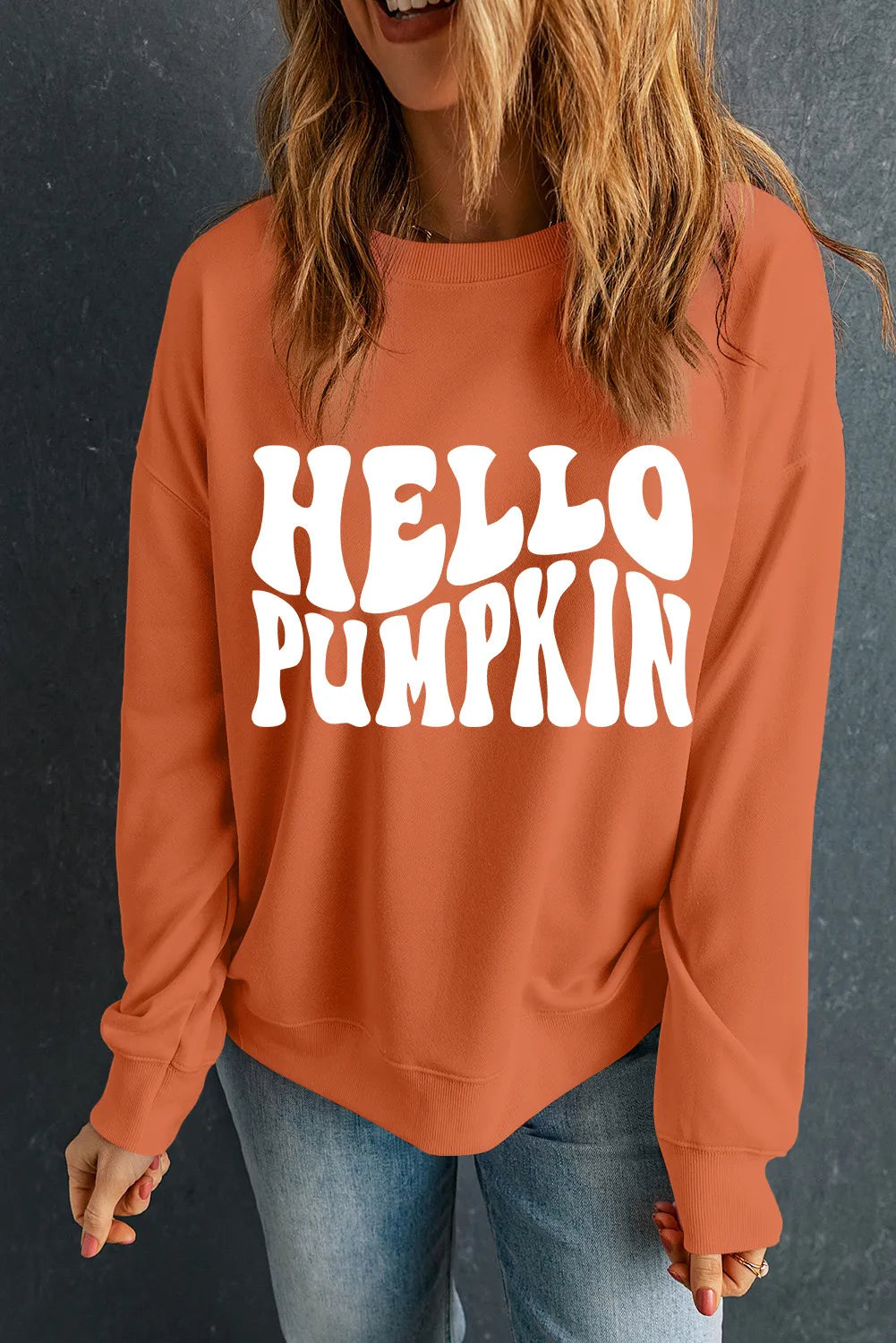 Letter Graphic Round Neck Long Sleeve Sweatshirt - Lilixa.store