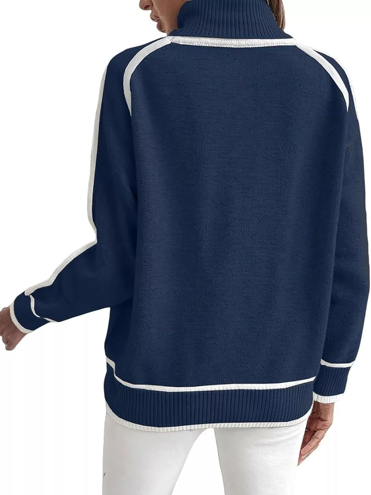 Full Size Contrast Trim Ribbed Hem Turtleneck Sweater Plus Size