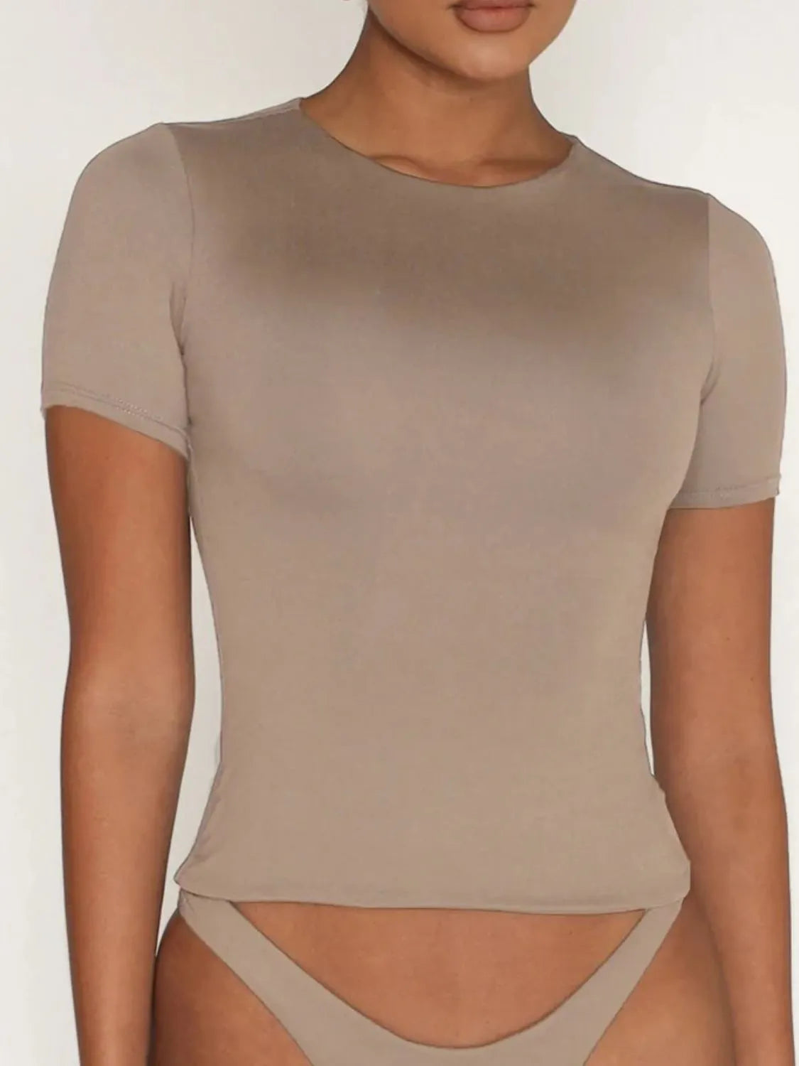Round Neck Short Sleeve Swim Top - Lilixa.store