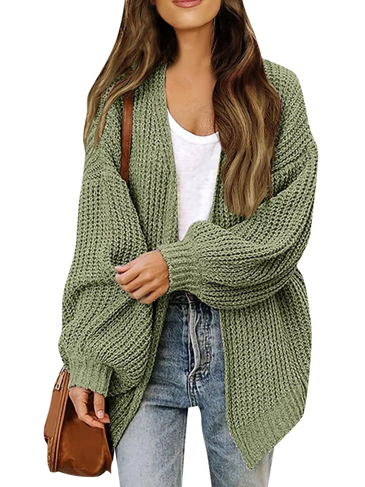 Open-Front Chunky Knit Cardigan - Lilixa.store