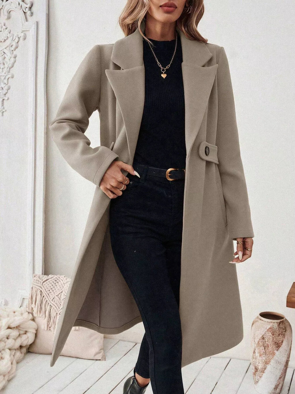 One Button Lapel Collar Overcoat - Lilixa.store