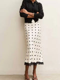 Polka Dot Midi Skirt with Lace Trim - Lilixa.store