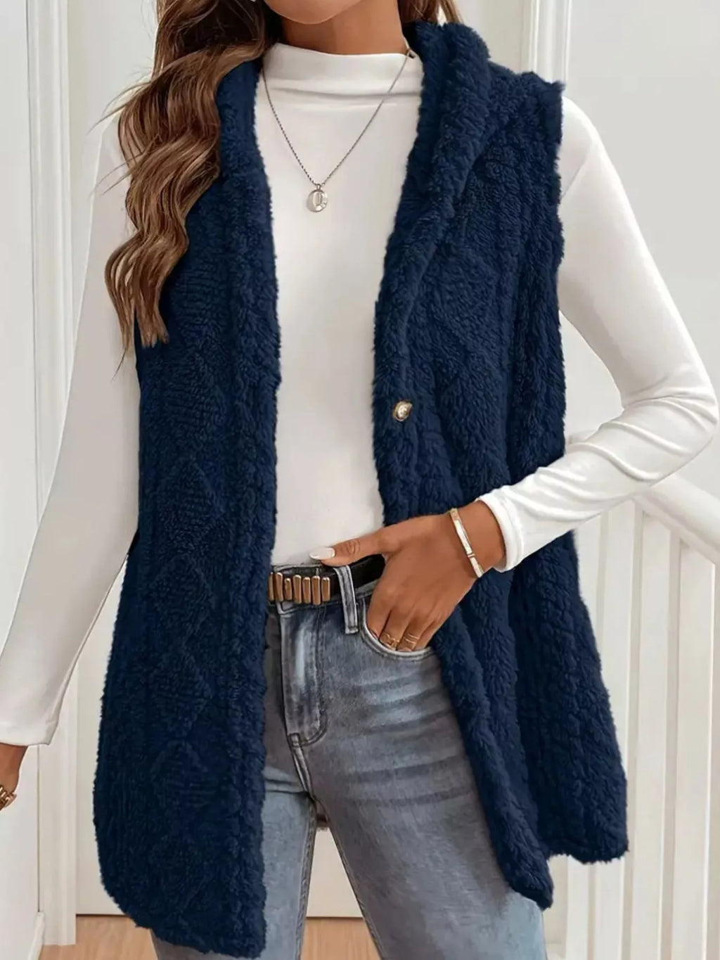 Button Up Plush Hooded Vest Coat - Lilixa.store
