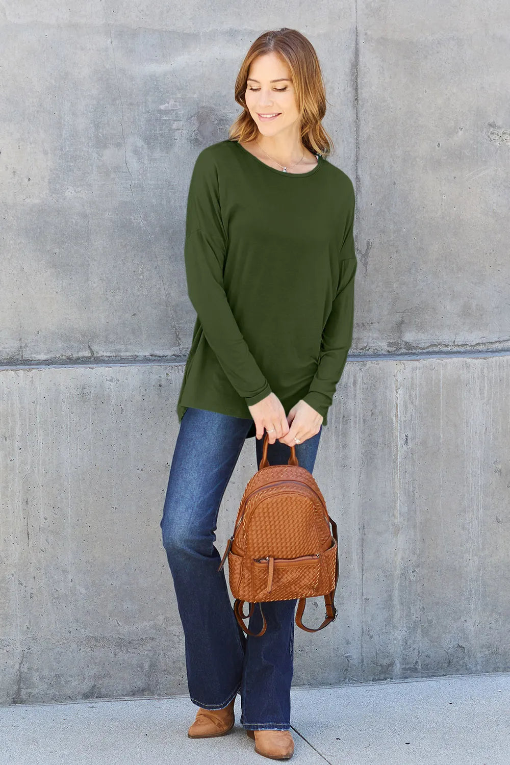 Basic Bae Full Size Round Neck Dropped Shoulder T-Shirt - Lilixa.store