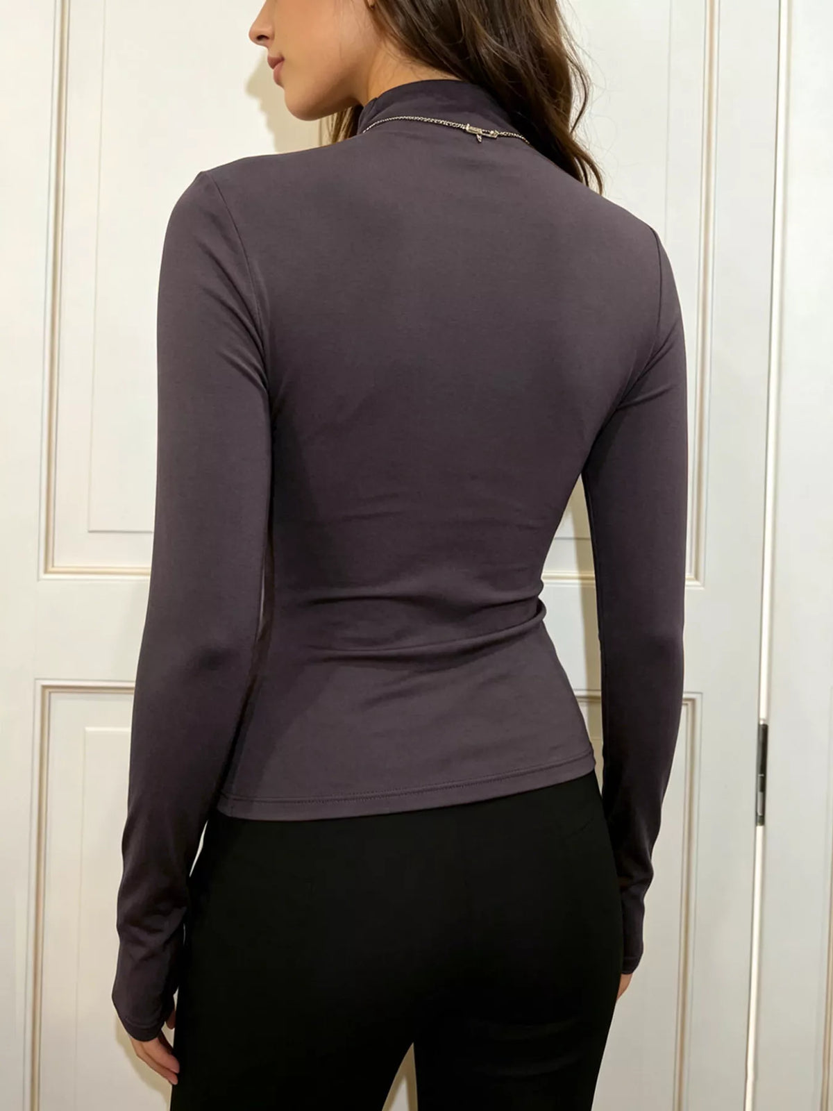 Slim-Fit Mock Neck Long Sleeve T-Shirt