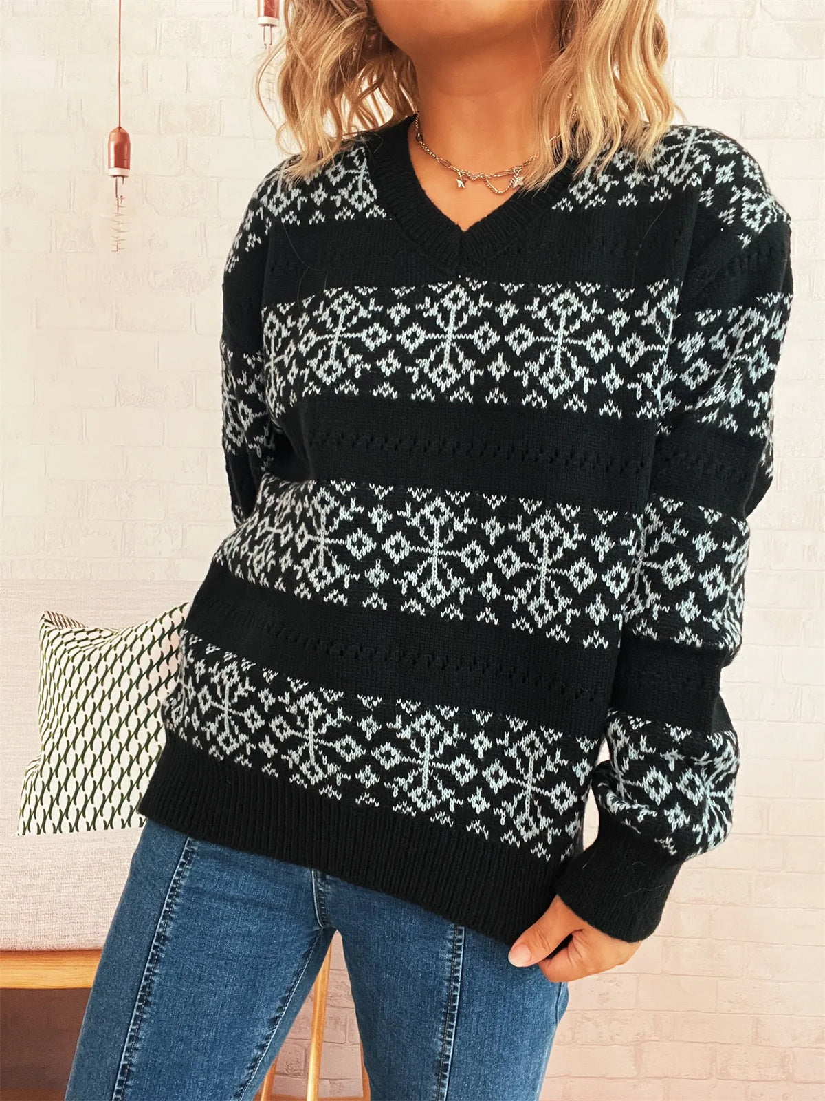 Contrast Ribbed hem Long Sleeve Sweater - Lilixa.store