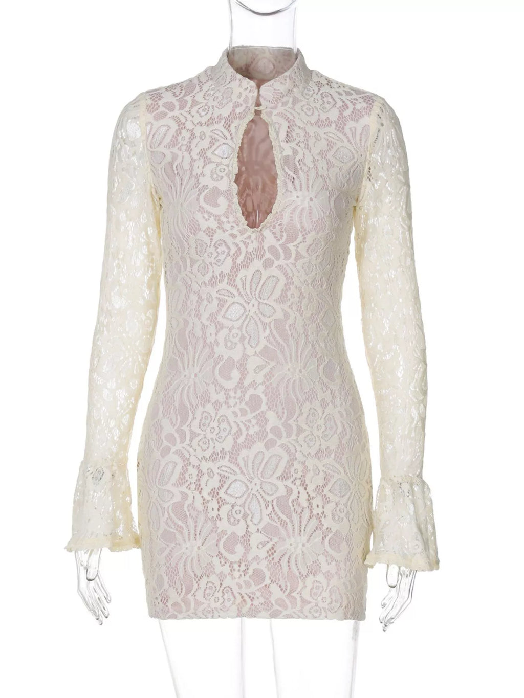Lace Cutout Long Sleeve Mini Dress - Lilixa.store