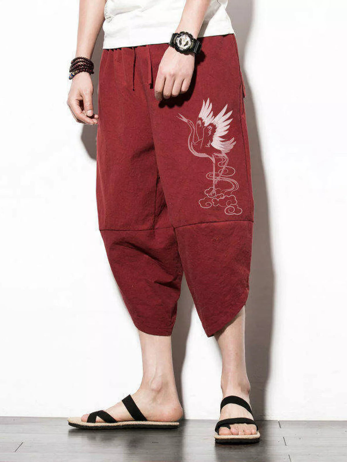 Men's Plus Size Loose Fit Cropped Pants in Red