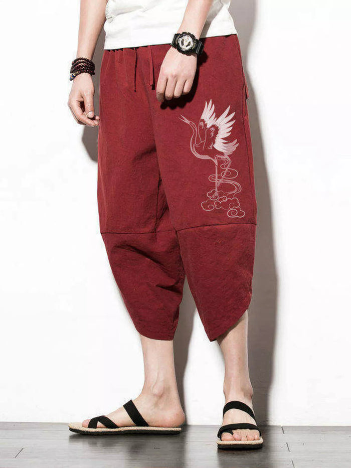 Men's Plus Size Loose Fit Cropped Pants in Red
