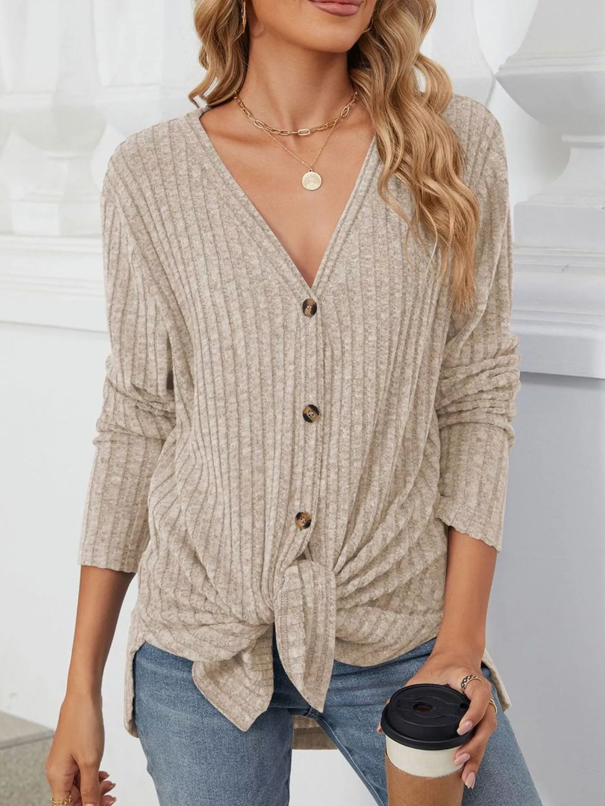 Ribbed Button-Up Cardigan - Lilixa.store