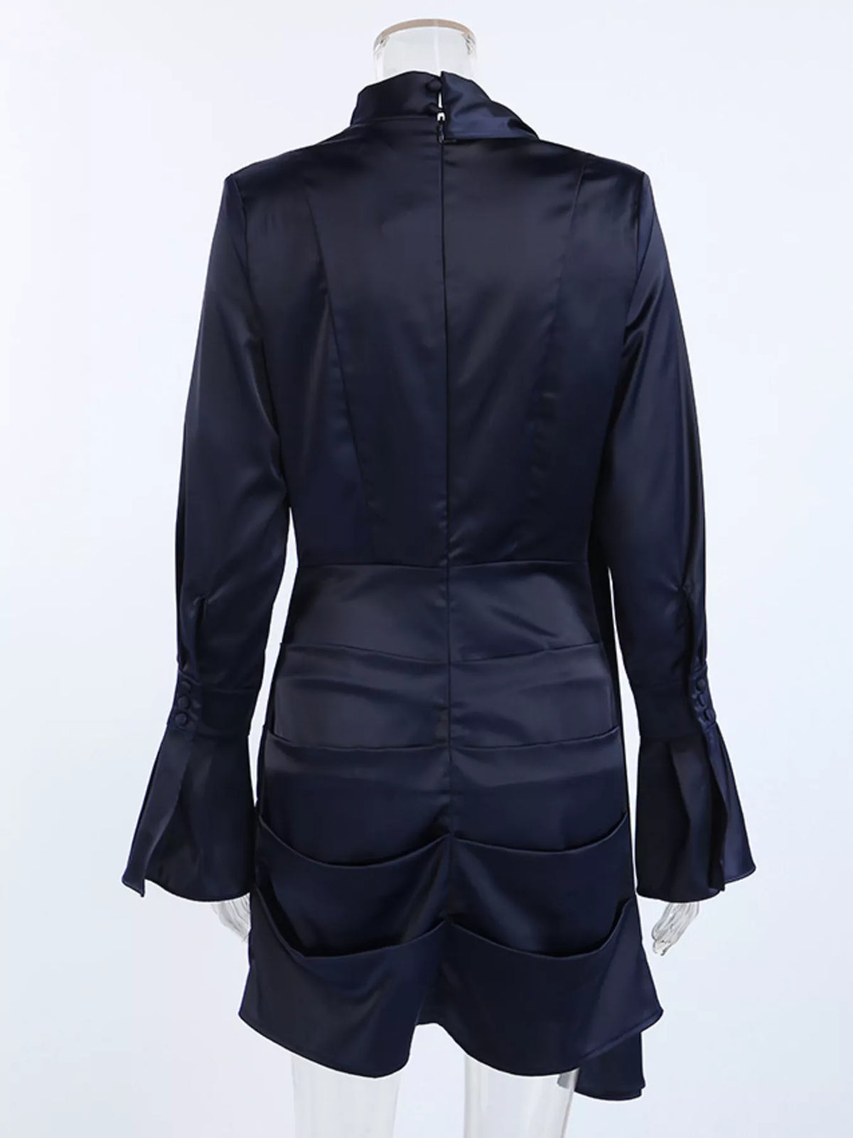 Mock Neck Flounce Sleeve Dress in Dark Navy, view 6