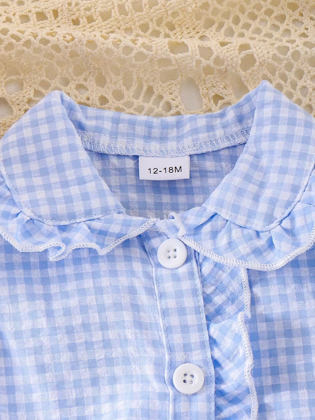 Children's Gingham Ruffle Collar Sleeveless Shirt - Lilixa.store
