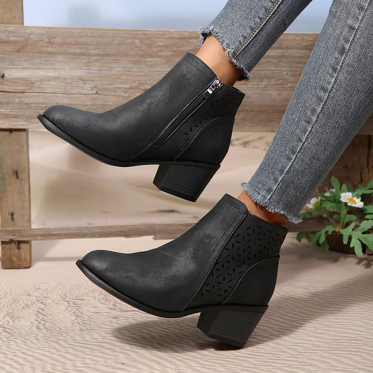 Point Toe Block Heels Boots - Lilixa.store