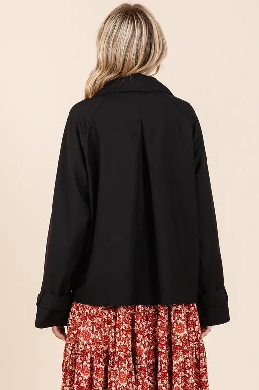 Mittoshop Double Breasted Long Sleeve Trench Coat Jacket in Black, view 6