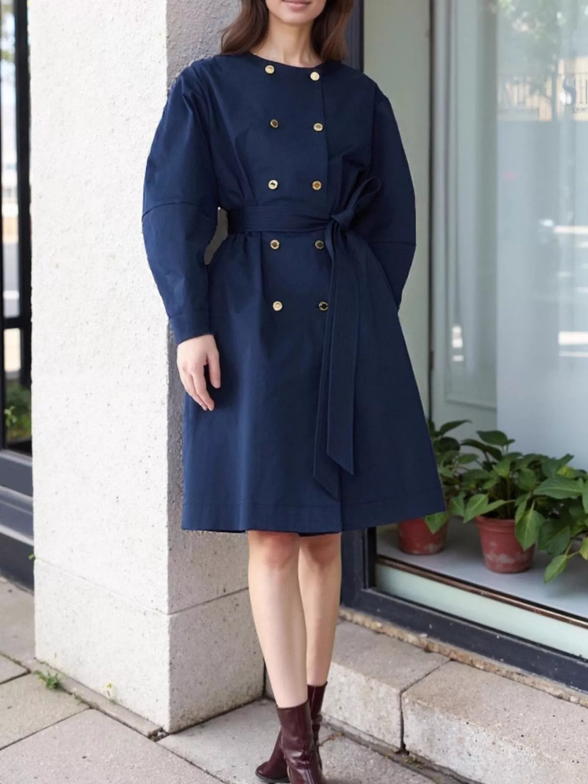 Double-Breasted Long Sleeve Trench Coat