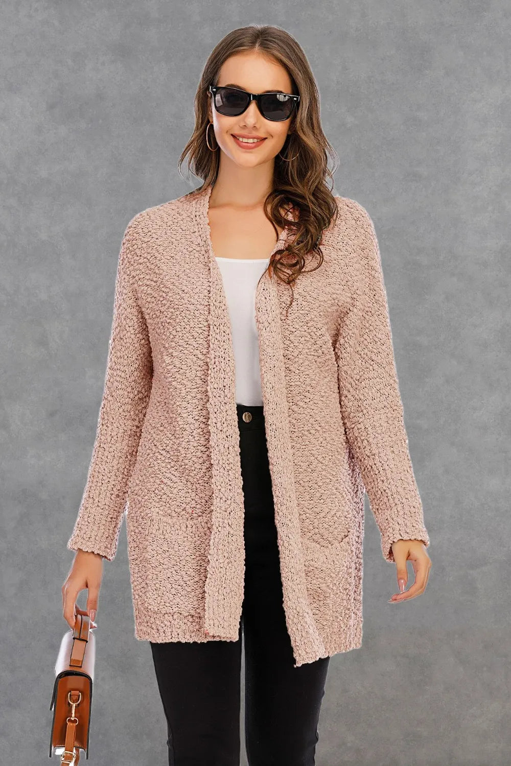 Angel Wings Pocketed Open Front Long Sleeve Cardigan - Lilixa.store