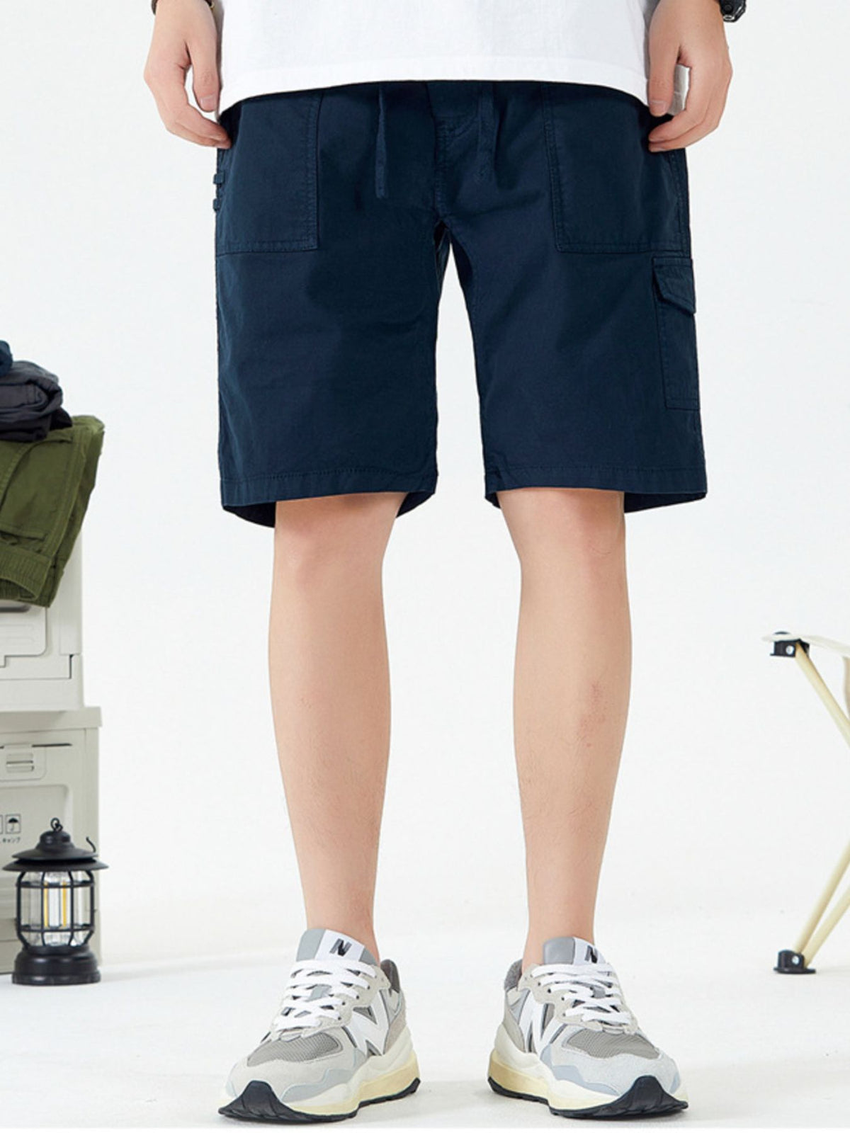 Men's Full Size Casual Cargo Shorts with Drawstring Plus Size in Dark Navy