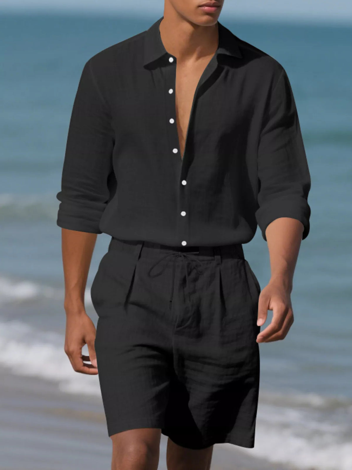 Men's Full Size Casual Button-Down Shirt and Shorts Set Plus Size
