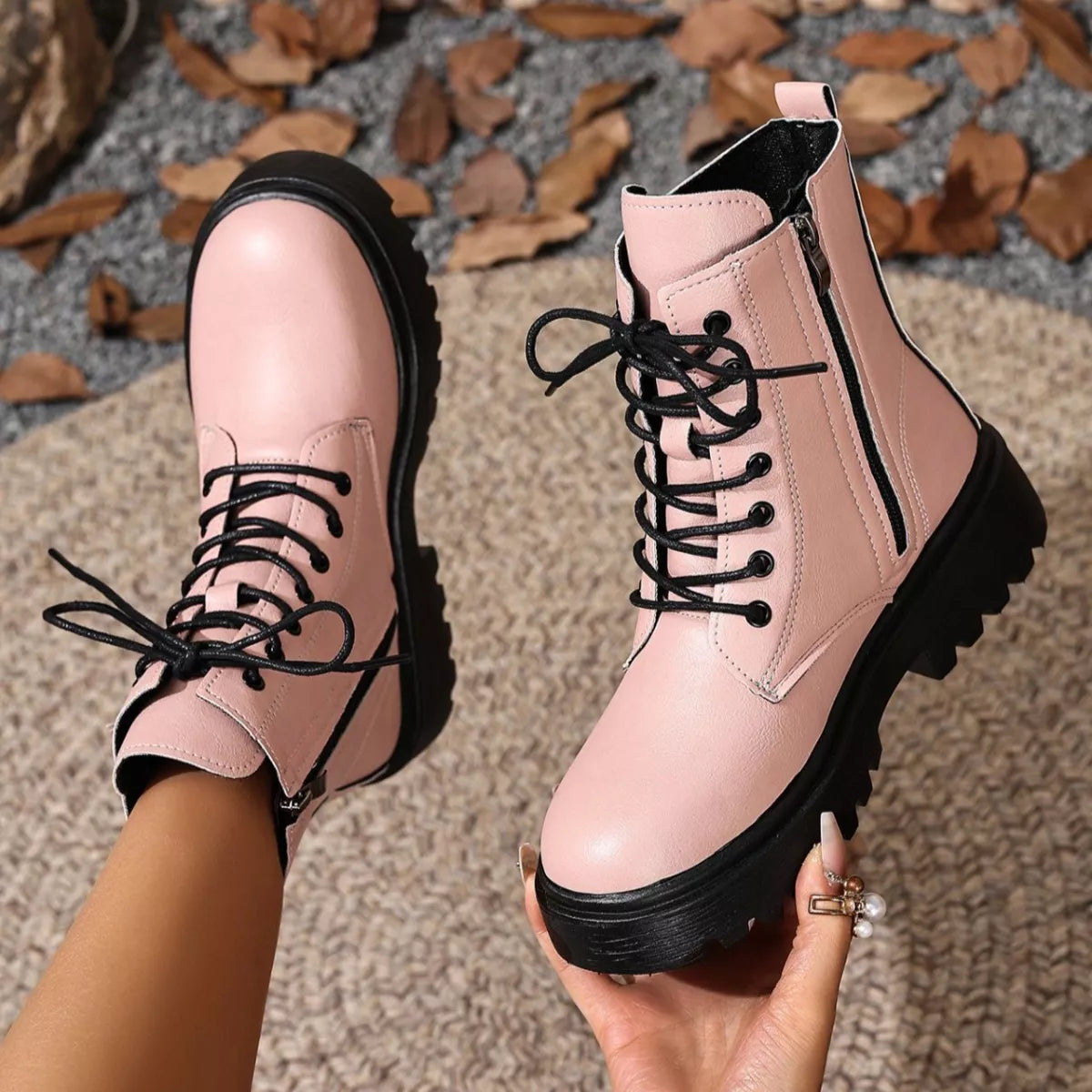 Lace-Up Ankle Combat Boots - Lilixa.store