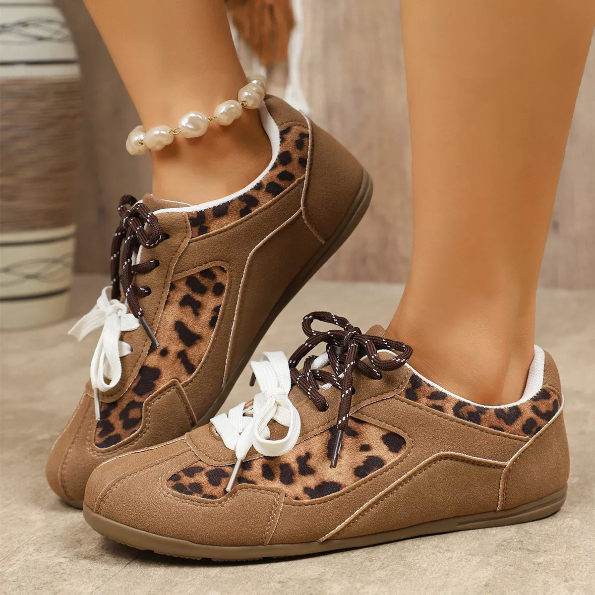 Round Toe Leopard Sneakers - Lilixa.store