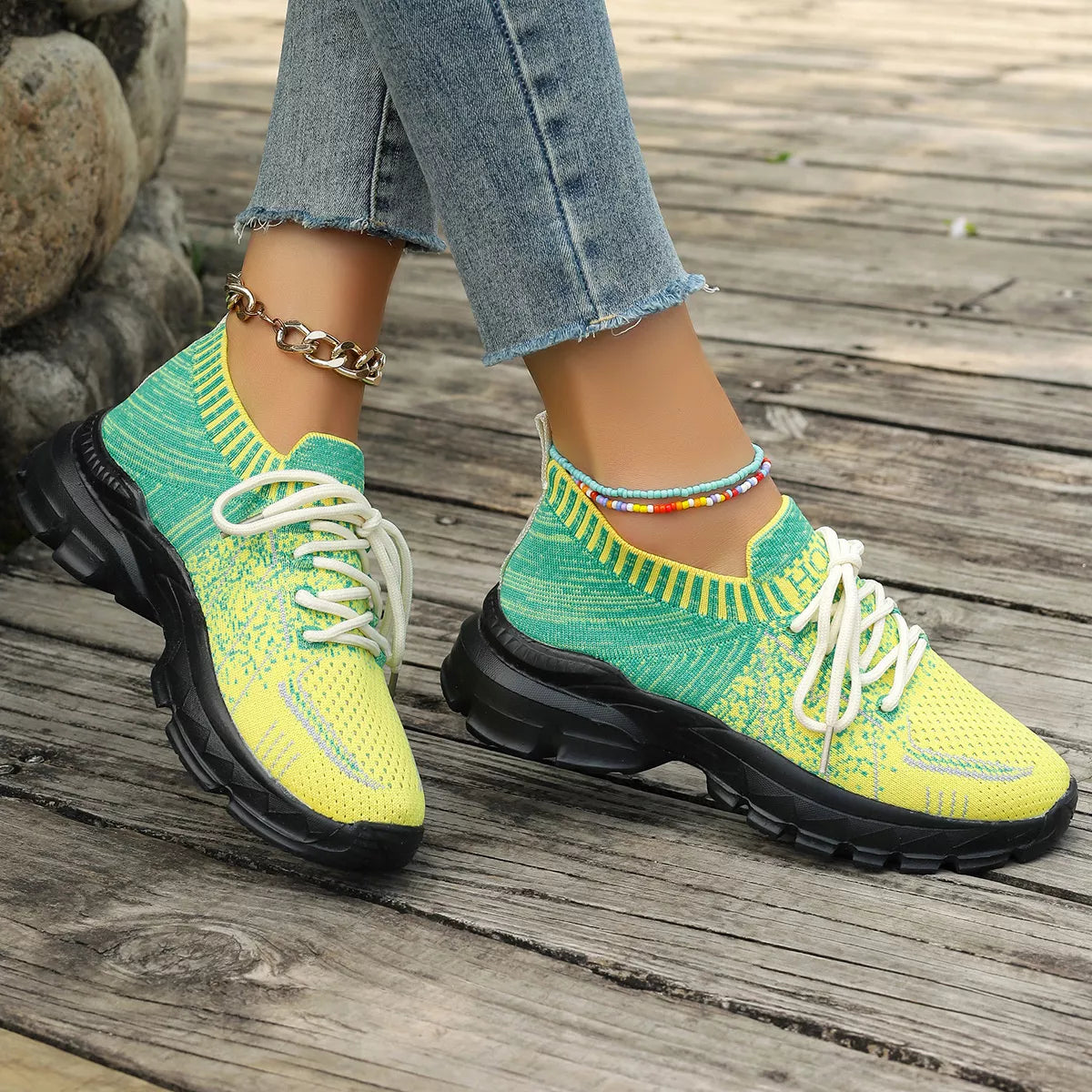 Round Toe Lace Up Sneakers - Lilixa.store