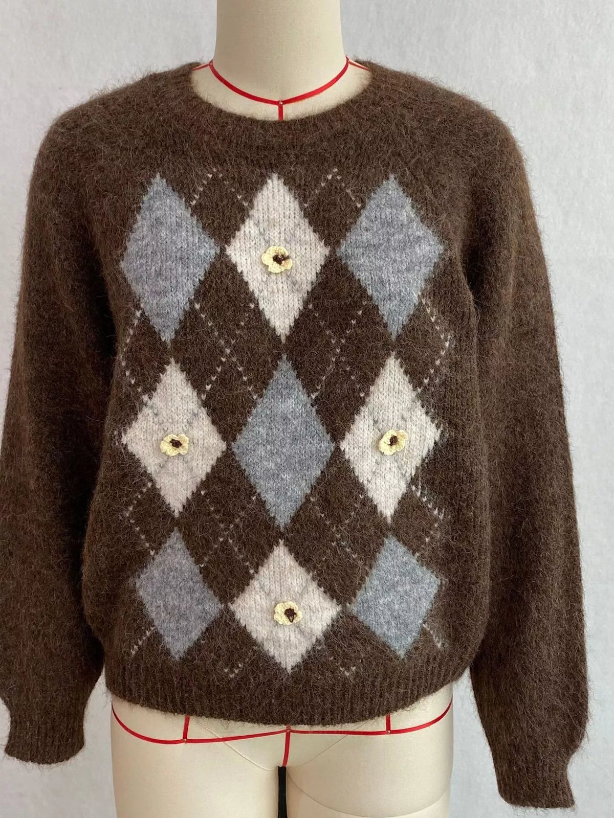 Argyle Pattern Raglan Sleeve Sweater, view 6