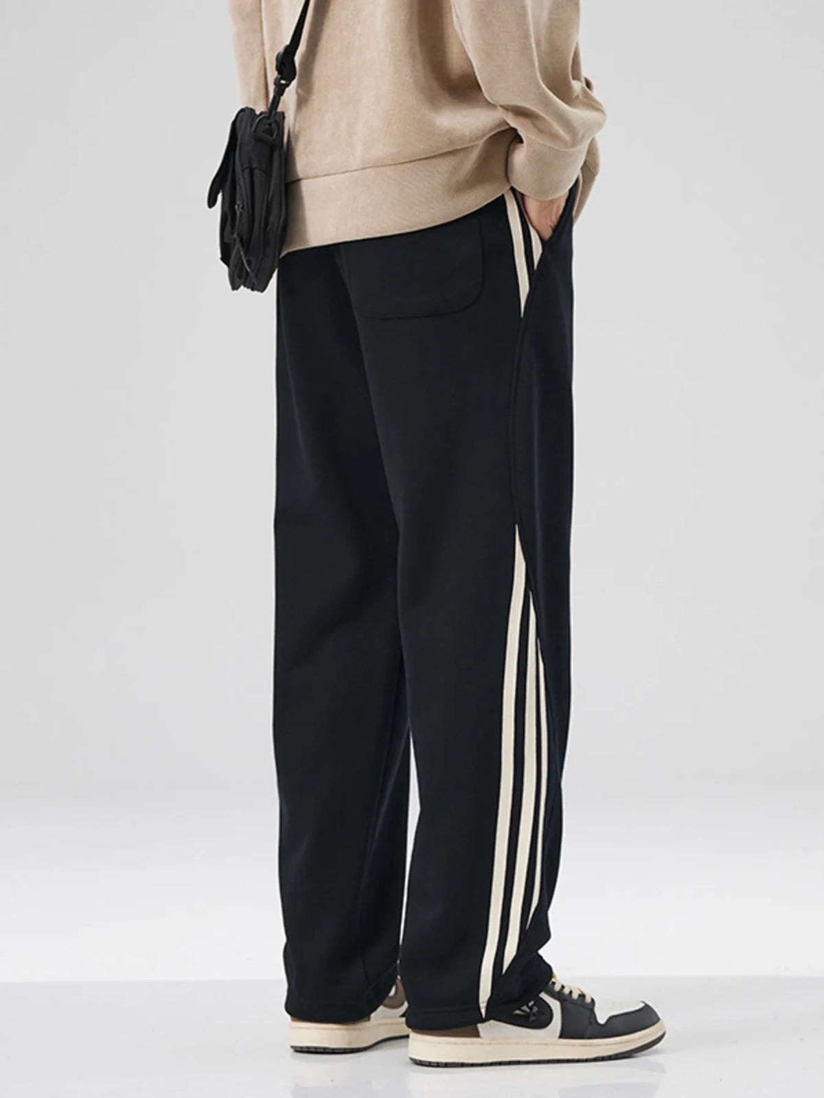 Men's Plus Size Casual Drawstring Side Stripe Pants, view 2