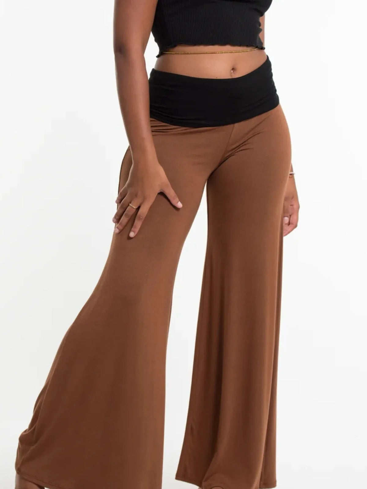 High Waisted Wide Leg Yoga Pants with Contrast Waistband - Lilixa.store
