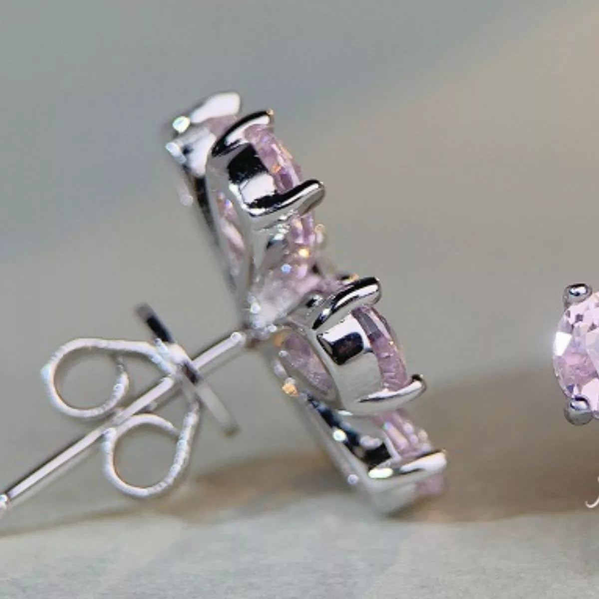 925 Sterling Silver Zircon Flower Earrings in Blush Pink, view 4