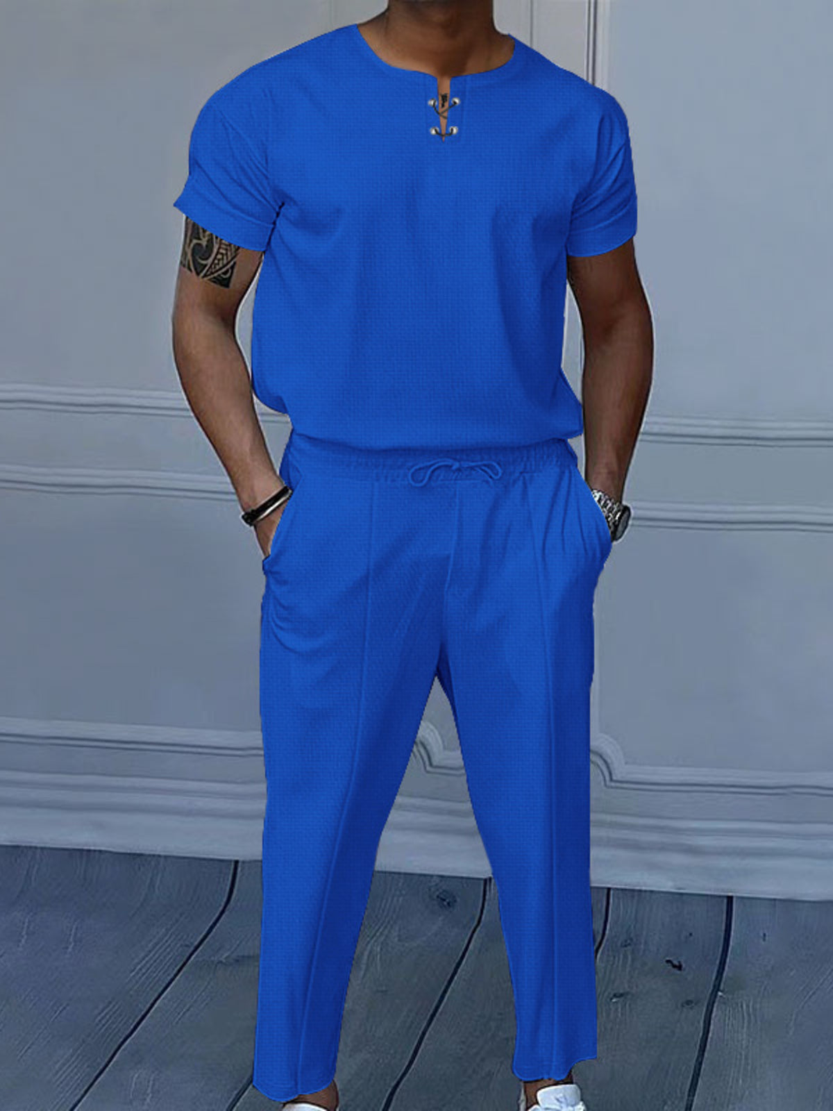 Men's Full Size Casual Short-Sleeve Top and Pants Set Plus Size - Lilixa.store