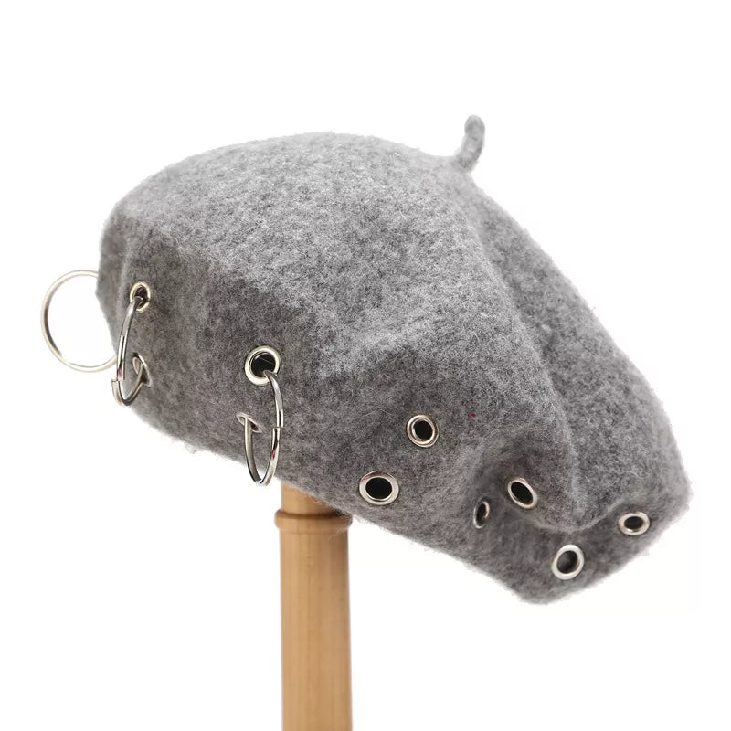 Metal Ring Embellished Beret Hat - Lilixa.store