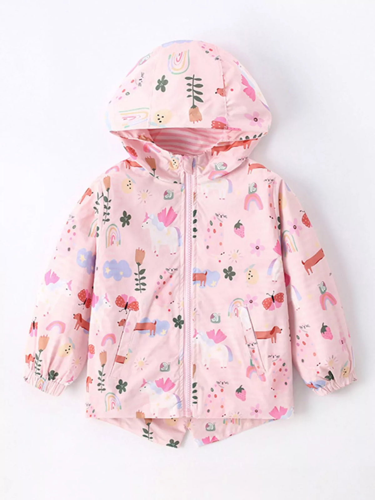 Children's Unicorn and Floral Print Hooded Jacket