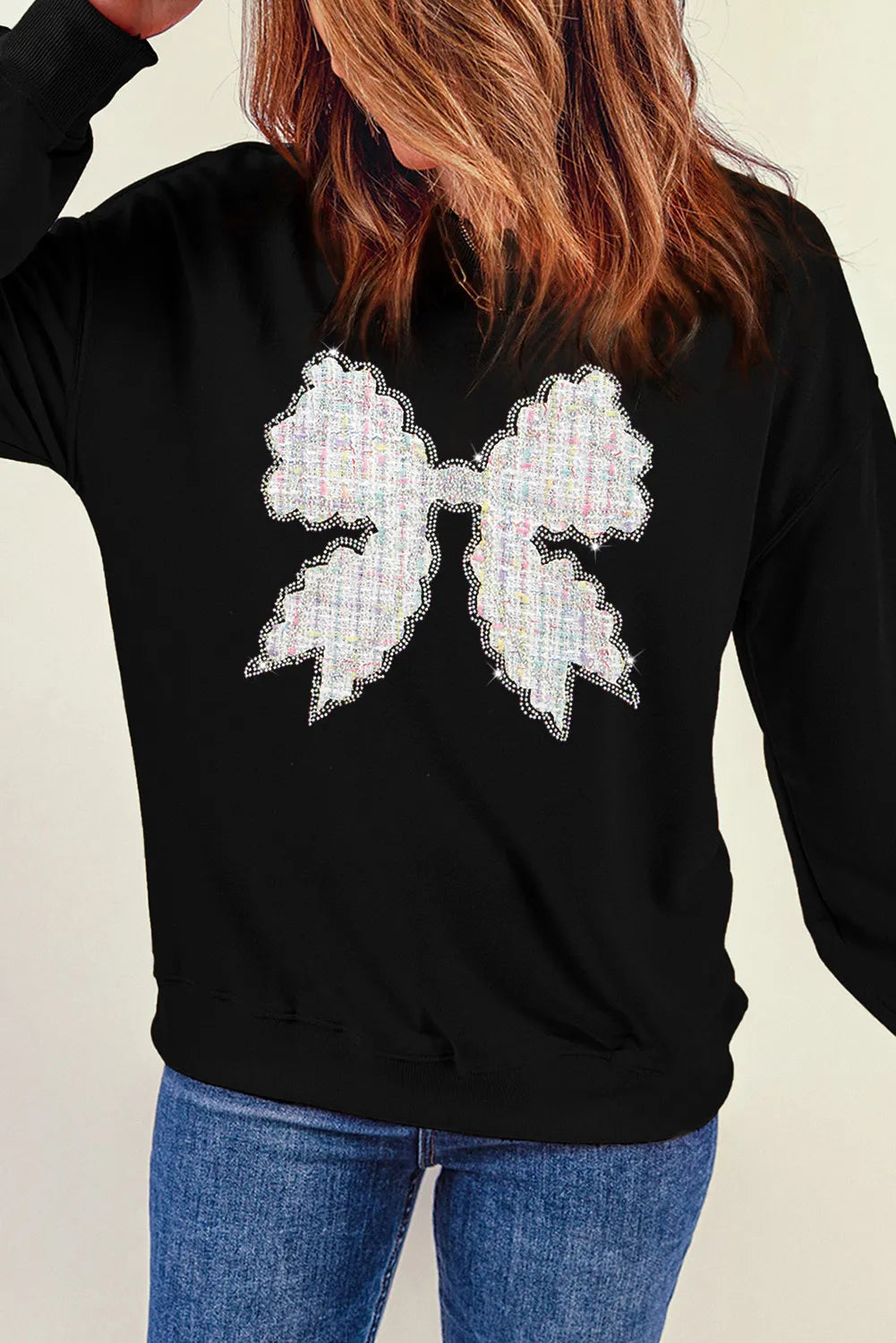 Contrast Bow Round Neck Long Sleeve Sweatshirt - Lilixa.store