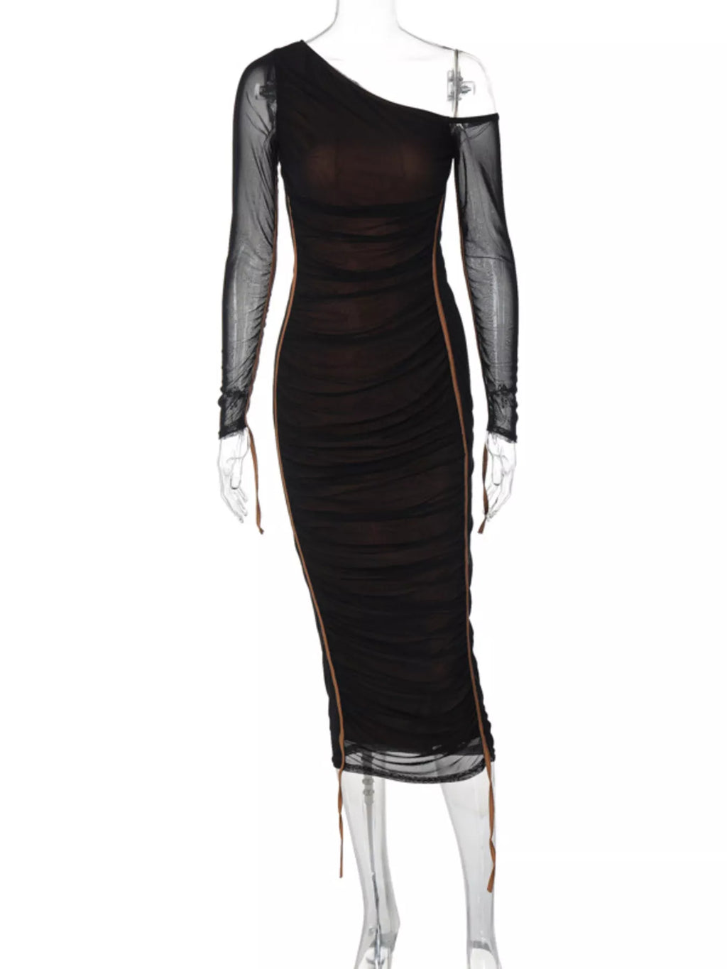 One-Shoulder Ruched Bodycon Midi Dress - Lilixa.store