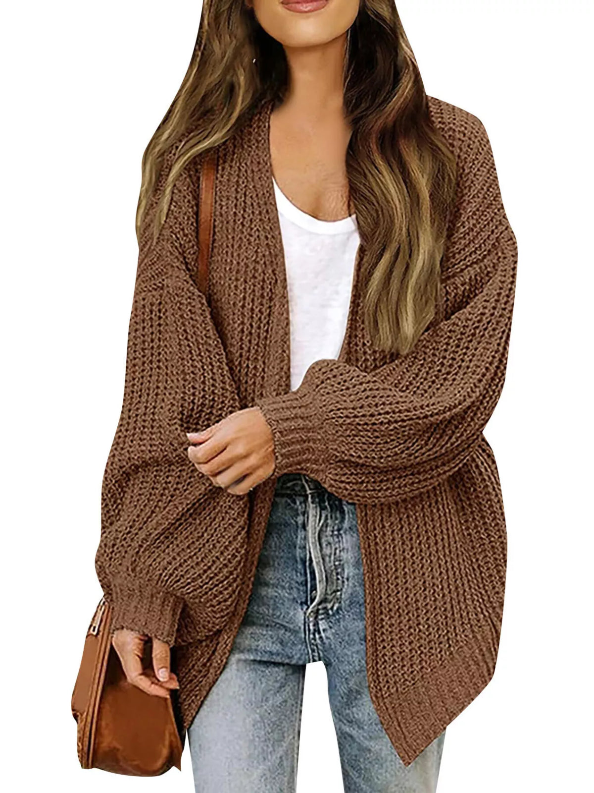 Open-Front Chunky Knit Cardigan - Lilixa.store